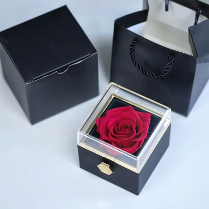 A rotating rose gift box that preserves real roses, processed to never wither,  It's a great gift for a wife, mother, or friend