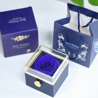 A rotating rose gift box that preserves real roses, processed to never wither,  It's a great gift for a wife, mother, or friend