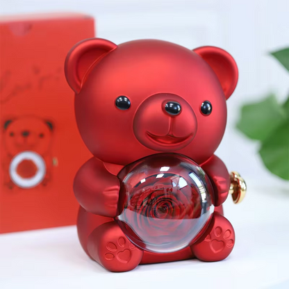 The real flowers displayed in rotation are processed and never wither. The jewelry box in the shape of a bear is suitable for gifting to wives, relatives, and friends on various festivals