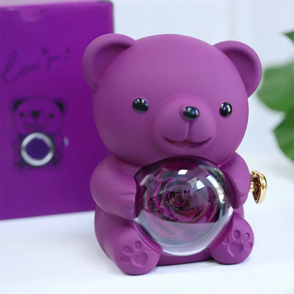 The real flowers displayed in rotation are processed and never wither. The jewelry box in the shape of a bear is suitable for gifting to wives, relatives, and friends on various festivals