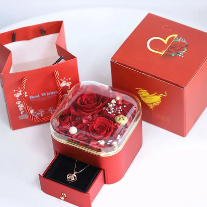 Eternal rose gift box for storing treasures, drawer jewelry gift box, suitable for giving to your loved ones on various holidays