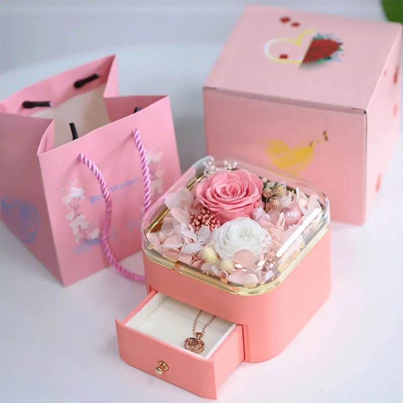 Eternal rose gift box for storing treasures, drawer jewelry gift box, suitable for giving to your loved ones on various holidays