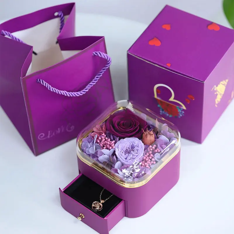 Eternal rose gift box for storing treasures, drawer jewelry gift box, suitable for giving to your loved ones on various holidays