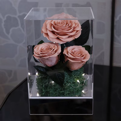 Forever Flowers Real Eternal Roses Preserved Flowers Gift with LED Mood Lights for Valentine's Day Birthday Anniversary, Elegant Present for Girlfriend Wife Mom Women (Sparkle Red)