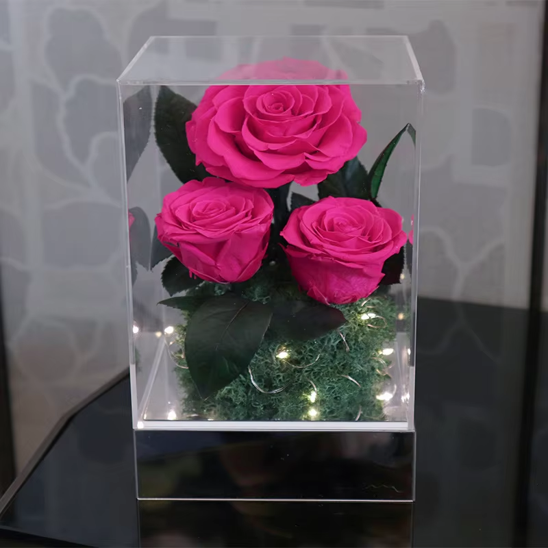 Forever Flowers Real Eternal Roses Preserved Flowers Gift with LED Mood Lights for Valentine's Day Birthday Anniversary, Elegant Present for Girlfriend Wife Mom Women (Sparkle Red)