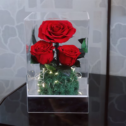 Forever Flowers Real Eternal Roses Preserved Flowers Gift with LED Mood Lights for Valentine's Day Birthday Anniversary, Elegant Present for Girlfriend Wife Mom Women (Sparkle Red)