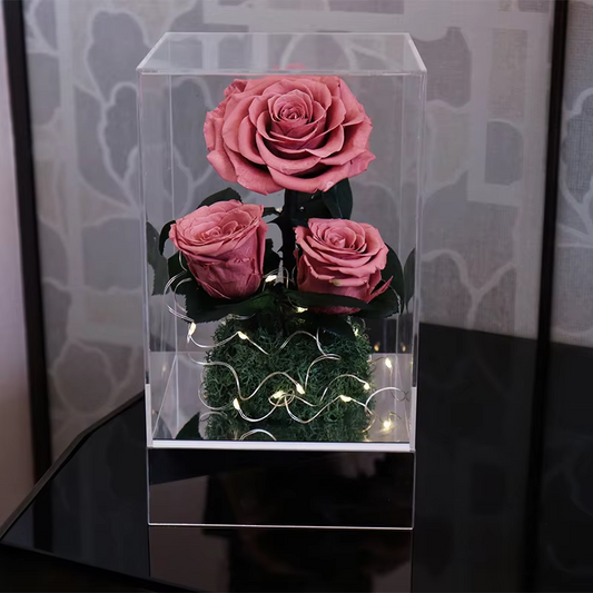 Forever Flowers Real Eternal Roses Preserved Flowers Gift with LED Mood Lights for Valentine's Day Birthday Anniversary, Elegant Present for Girlfriend Wife Mom Women (Sparkle Red)