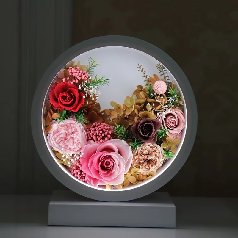 Fashion Preserved Flowers Glass Table Lamp Modern Style Simple Bedroom Bedside Decoration Real Rose Table Lamp The Best Gift