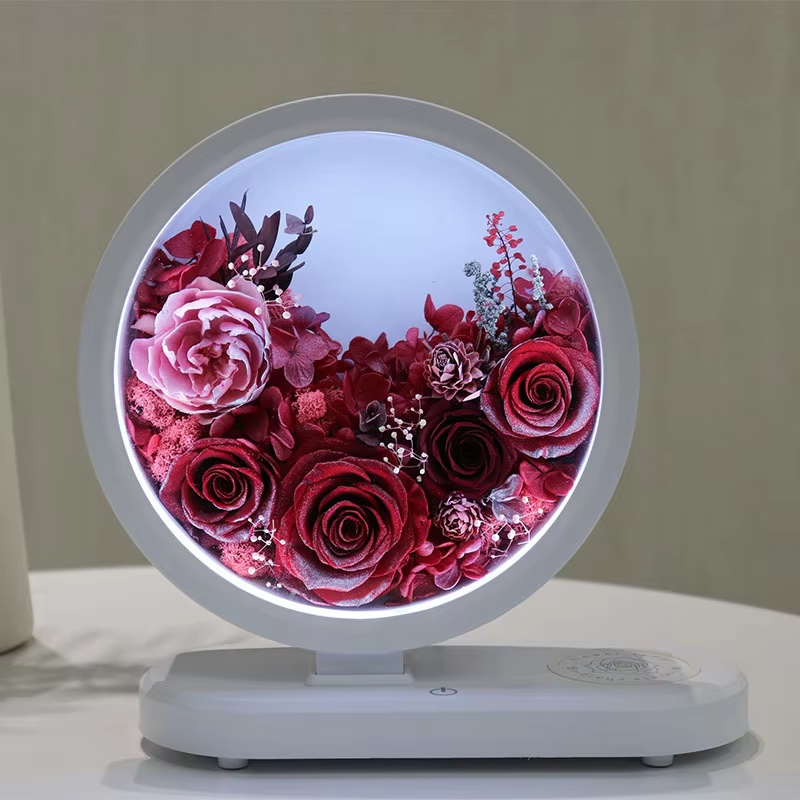 Fashion Preserved Flowers Glass Table Lamp Modern Style Simple Bedroom Bedside Decoration Real Rose Table Lamp The Best Gift